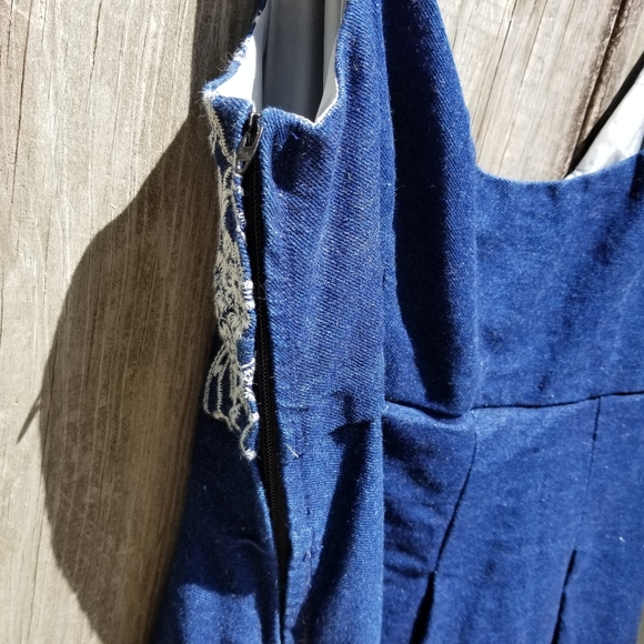 Embroidered Sleeveless Dark Denim Dress - Picture 11 of 15
